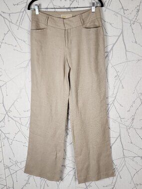Michael Michael Kors Beige 100% Linen Mid Rise Wide Leg Trousers